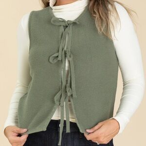 Zenana Women's Tie Front Blue Knit Vest Size L